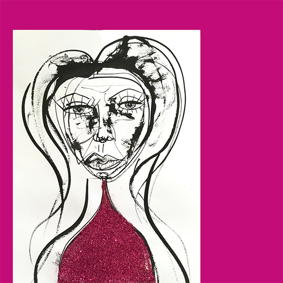 Drawing Wild Woman - Unique Drawing - Pink purpurin - Camilla Pistolesi